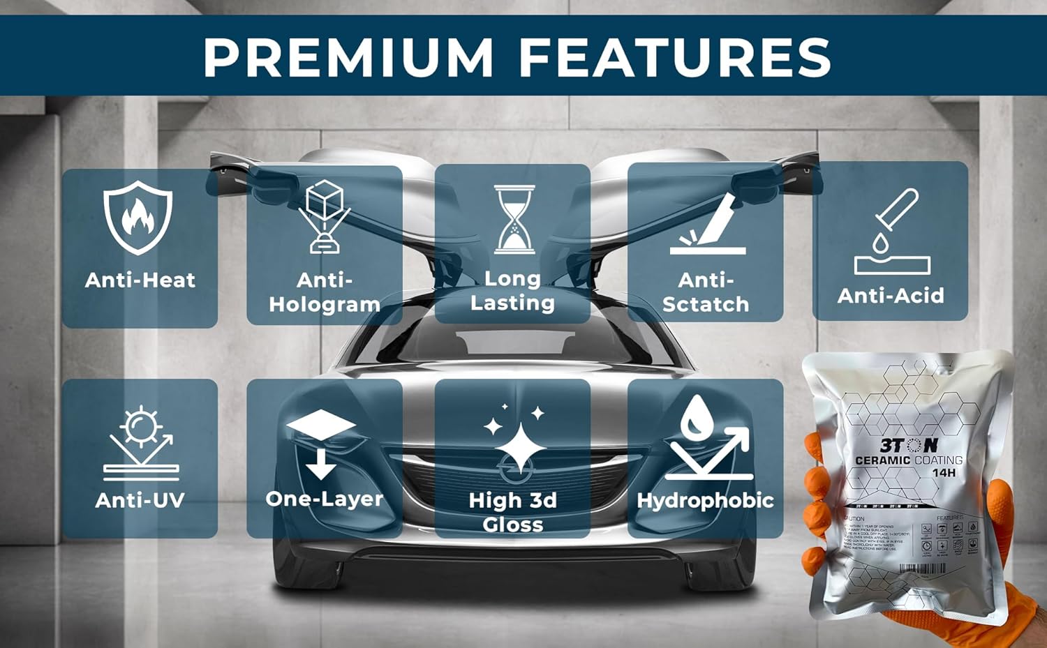 3TON 14H Advanced Graphene Coating โ SiO2 Ceramic Kit for Cars, Boats & Motorcycles | Anti-Scratch Hydrophobic Protection