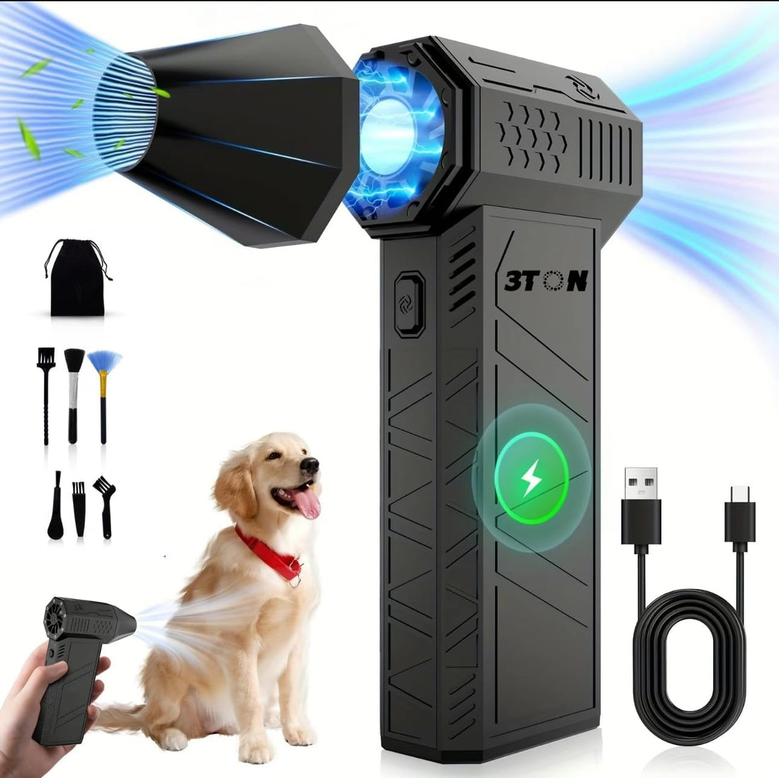 3TON Electric Air Duster – 130000RPM Compressed Air Blower, 3-Speed Adjustable Reusable Jet for Keyboard, Car, Home & Outdoor